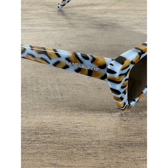 SAINT LAURENT 53MM Cat-Eye Sunglasses Blue Brown Gold- Case- Cloth- NEW - Picture 3 of 9